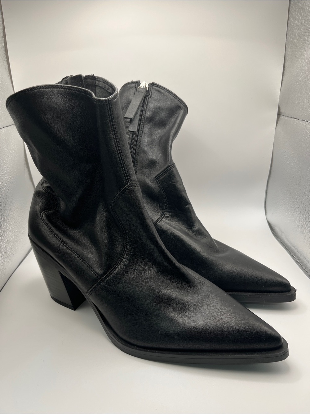 H&M Leather Black Point Toe Ankle Boots Size 41 US 10 NWT